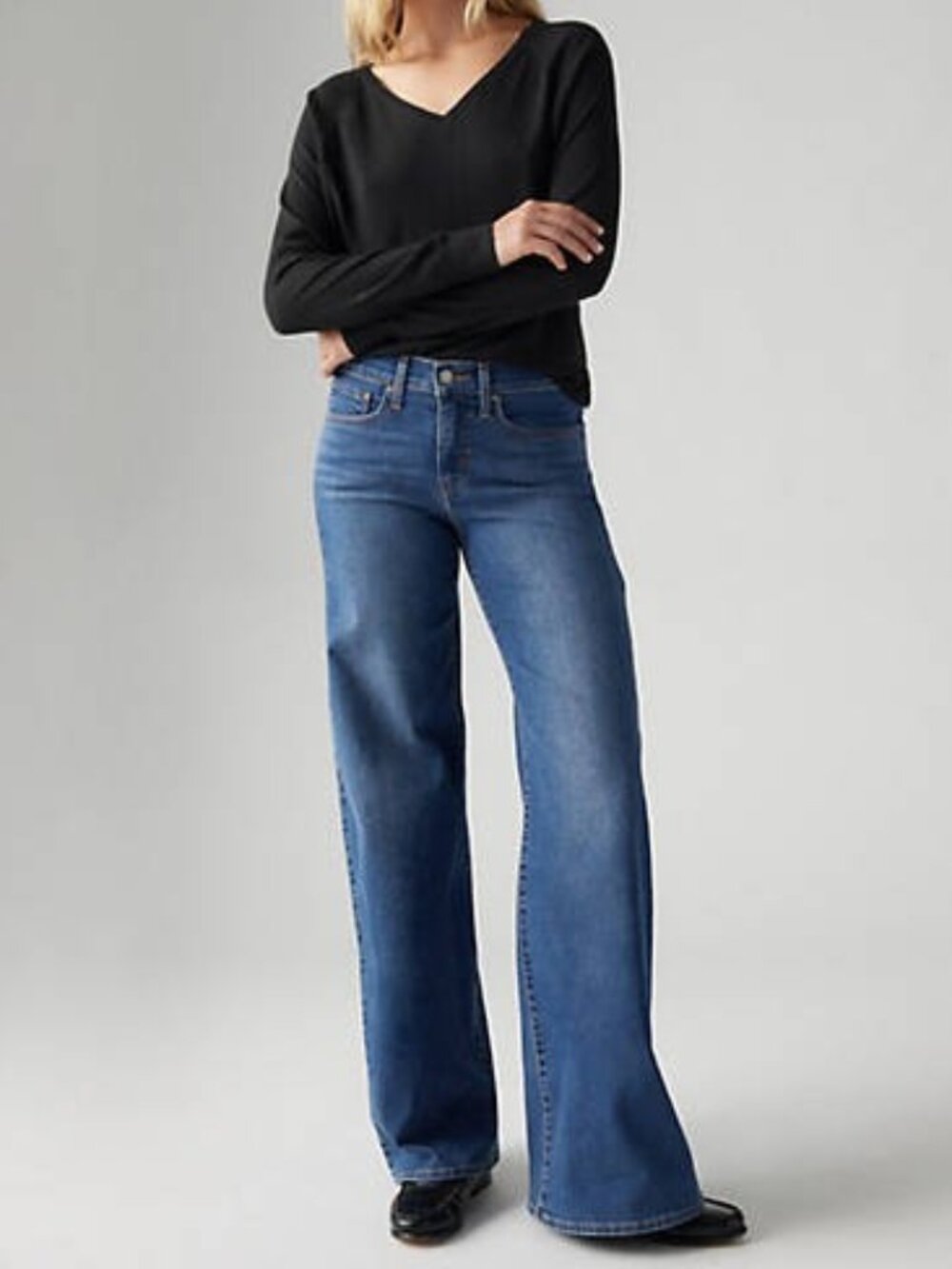 LEVI'S 318 SHAPING WIDE LEG WOMEN'S DENIM JEANS CLEVER GIRL DARK WASH 25 X 30